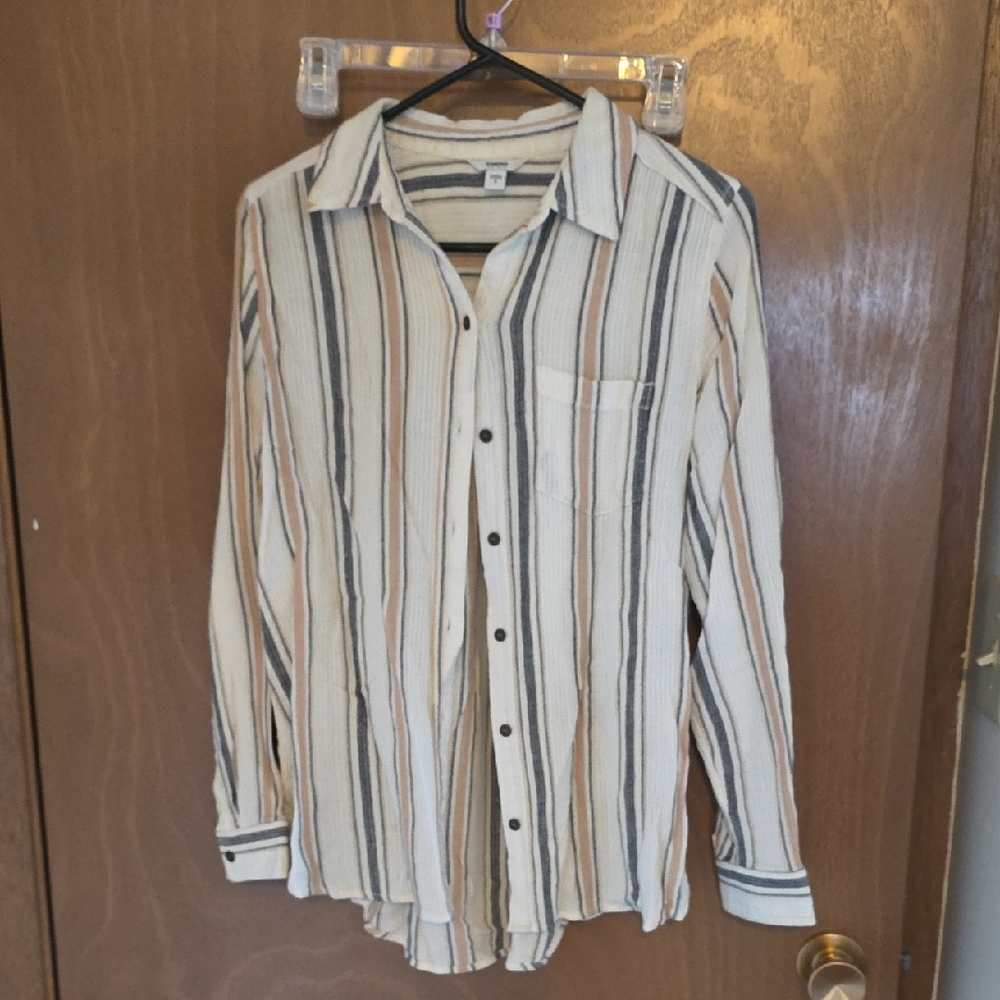 Sonoma Women's Striped Button Down Shirt - Cream, Black, Tan